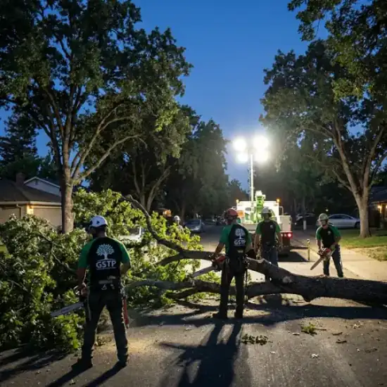 Emergency night tree removal in Sonoma after a storm